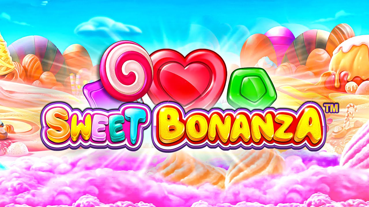 Sweet Bonanza slot game screenshot showing candy-themed cluster pays gameplay